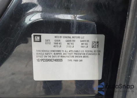 2012 Chevrolet Cruze Ls from USA, damaged, VIN 1G1PC5SHXC7400335